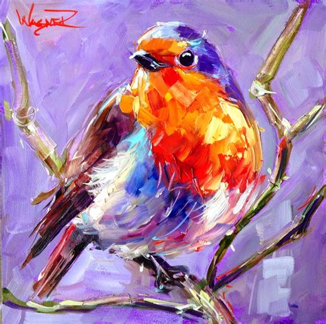 olga paints sold contemporary bird painting blue bird  olga wagner
