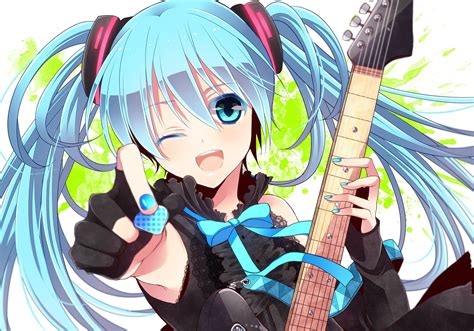 hintergrundbilder illustration anime mädchen blaue haare gitarre