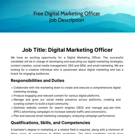 Free Digital Marketing Officer Job Description Edit Online And Download