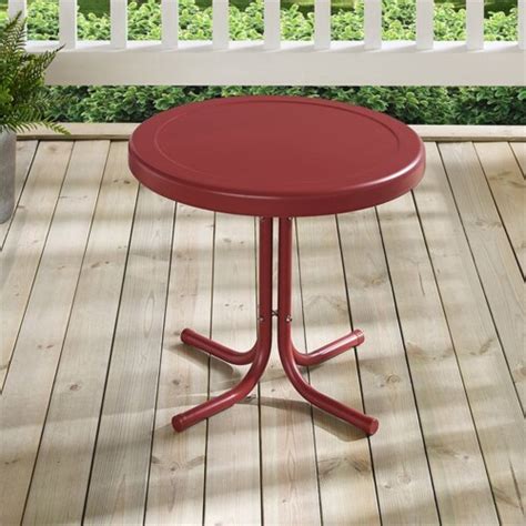 furniture retro sturdy steel patio end table in griffith red crosley 1