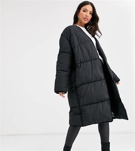 asos design tall gewatteerde jas zonder kraag  zwart tall fashion
