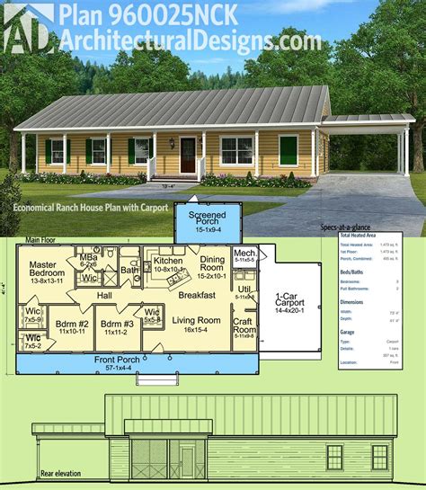 plan nck economical ranch house plan  carport simple house plans ranch house plans