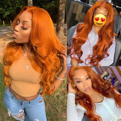 ginger color  lace front wig body wave transparent frontal wig bombtress