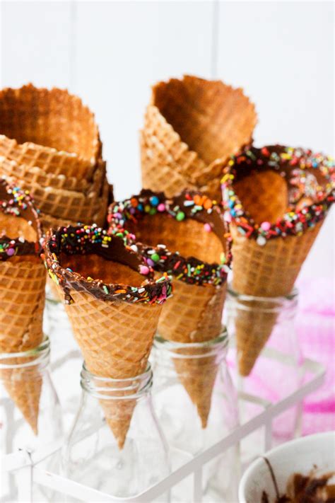 chocolate dipped waffle cones laying gods table