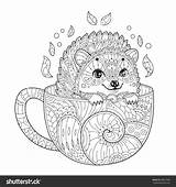 Coloring Hedgehog Cup Mandalas Animal Antistress Zentangle Mandala Colouring Pages Adult Sheets Painting Tea sketch template