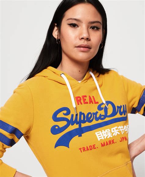 womens vintage logo classic retro hoodie in yellow superdry
