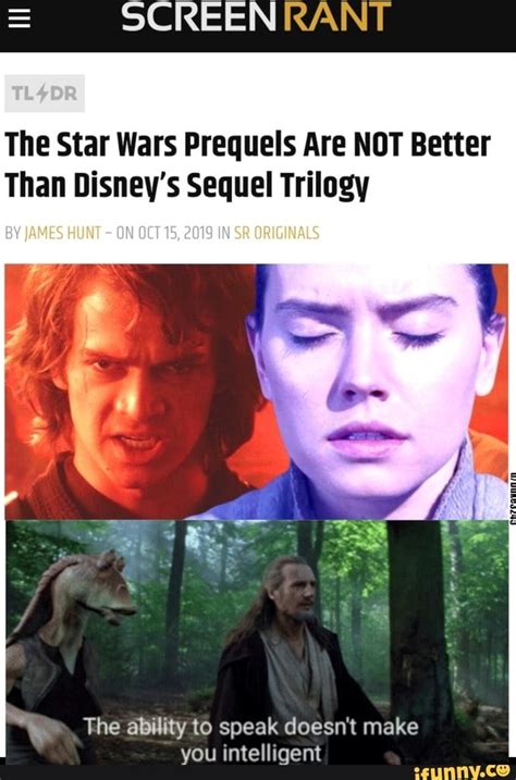 screen rant the star wars prequels are not better than disney s sequel