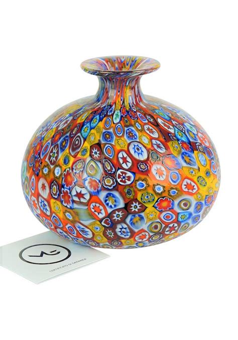 D Onato Venetian Glass Vase With Murrina Made Murano Glass