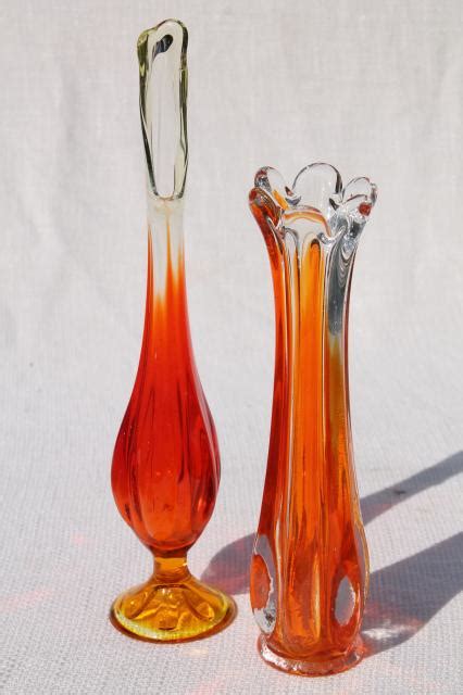 50s 60s Vintage Art Glass Bud Vases Mod Flame Orange