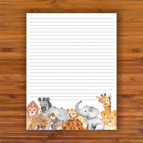 printable lined writing paper baby animals   etsy