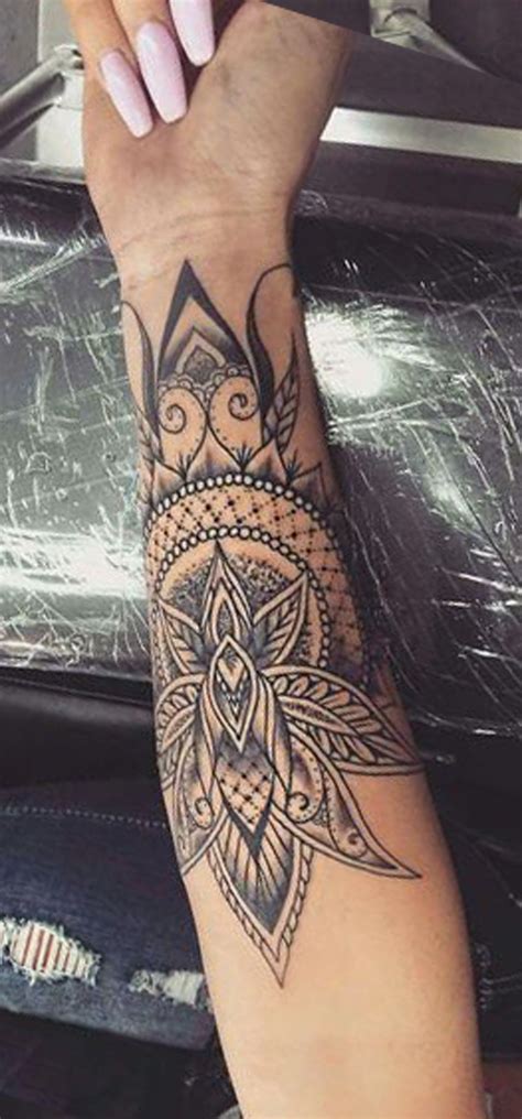 sacred geometric mandala forearm tattoo ideas  women lotus arm tat
