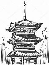 Kiyomizu Landmark Tempel Skizze Wahrzeichen Pagoda Japans Samurai sketch template