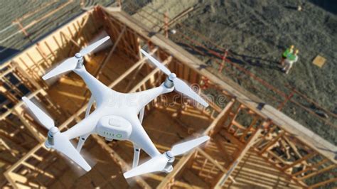 unmanned aircraft system quadcopter drone   air  construction site stock image image