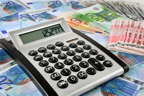 office calculator  euro banknotes stock image image  buttons currency