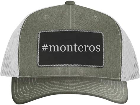 monteros leather hashtag black metallic patch engraved trucker hat heather white  size
