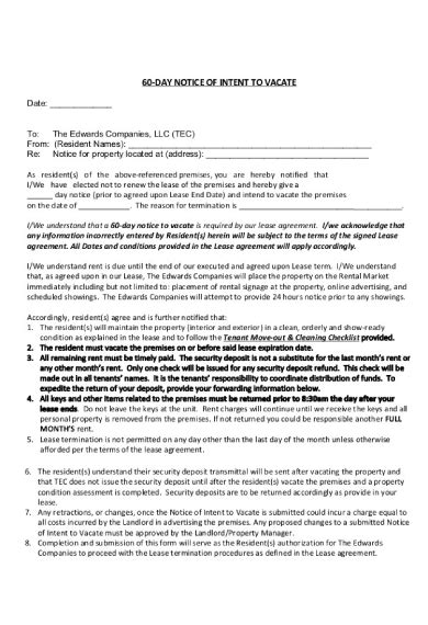 landlord  day notice  vacate sample letter  template