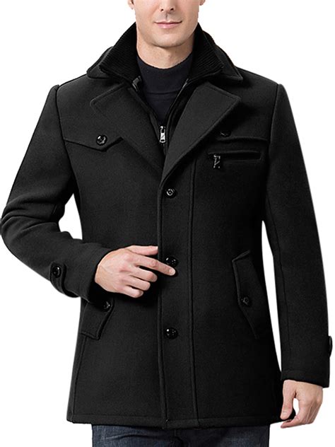 men casual winter pea coat slim fit single breasted short wool jacket woolen trench coat