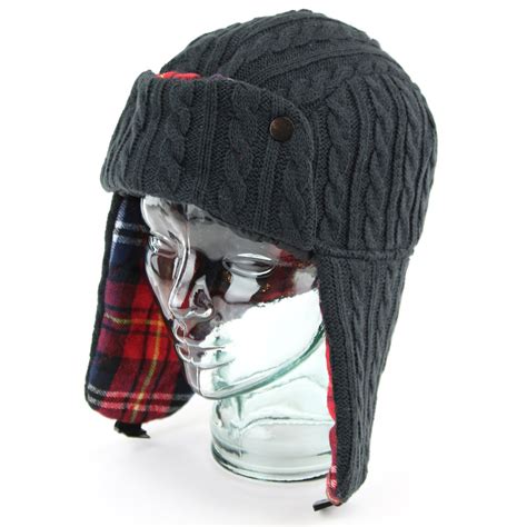 trapper hat mens winter hawkins plaid tartan lining black grey  navy ebay