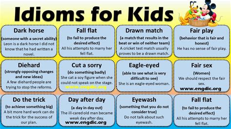 list  idioms  kids  meaning  examples  engdic