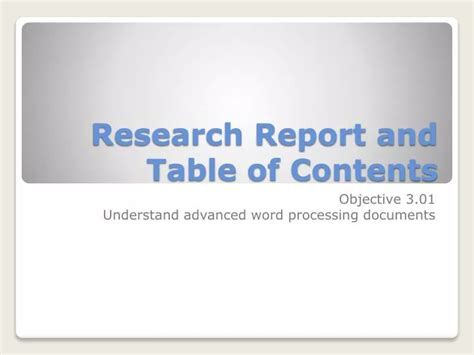 research report  table  contents powerpoint