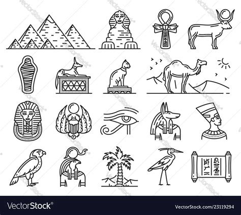 Ancient Egypt Gods Travel And Religion Symbols Vector Image