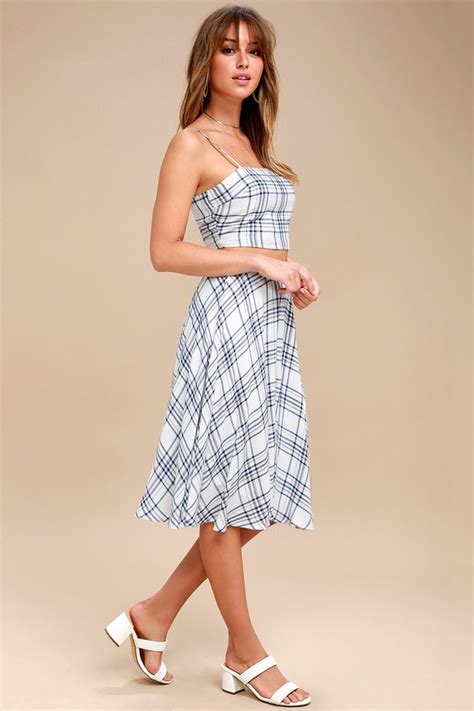 Cute Plaid Two Piece Dress Two Piece Plaid Midi Dress