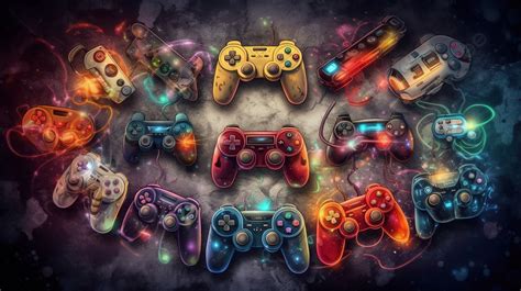 collection  colorful video game controllers background cool games