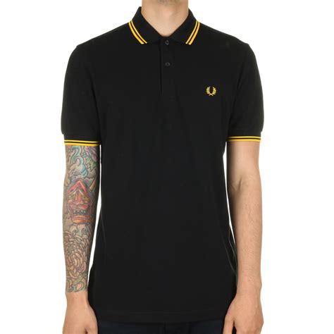 Fred Perry Twin Tipped Polo Shirt Black New Yellow Ebay