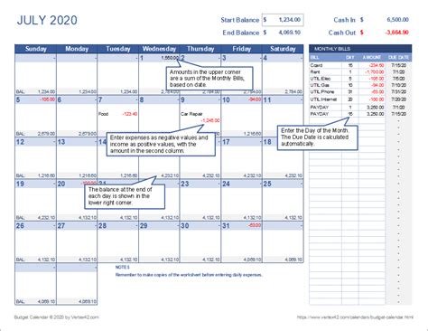 expense calendar template