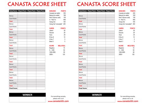 canasta rules   players printable