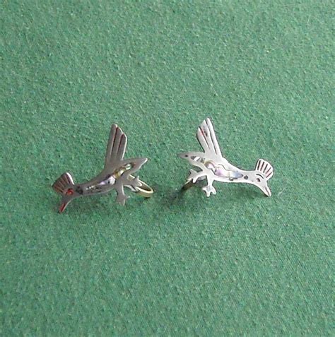 Vintage Sterling Silver Roadrunner Earrings With Turquoise