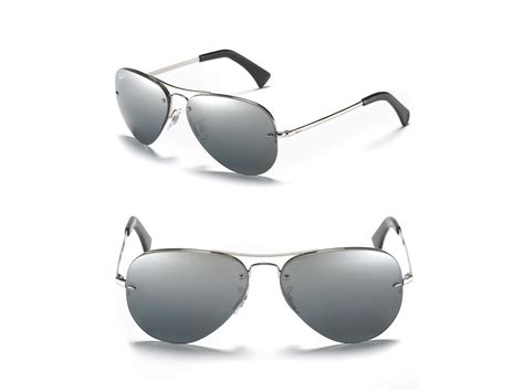 ray ban polarized rimless large aviator sunglasses in silver for men