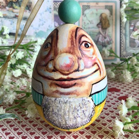 humpty dumpty wooden egg hanging decoration  alice  etsy