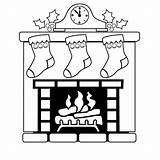Fireplace Christmas Coloring Clipart Pages Kids Mantle Fire Drawing Clock Easy Stockings Draw Color Printable Sheets Childrens Crafts Sheet Print sketch template