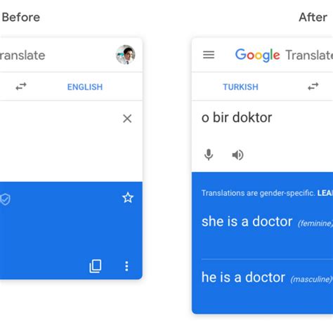 google translate   feminine  masculine translations