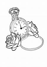 Tattoo Pocket Clock Outline Drawing Coloring Tattoos Drawings Vintage Sketch Tumblr Rose Watches Wonderland Time Pages Flash Alice Visit Skull sketch template