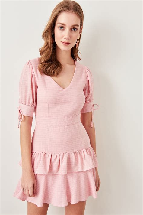 trendyol frilly pink dress twossie  dresses  womens