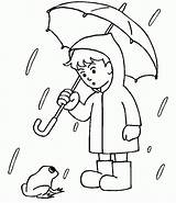Umbrella Rain Coloring Boy Under Jacket Spring His sketch template