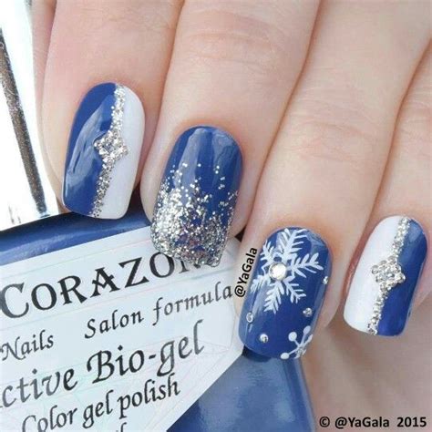 blu bianco argento glitter fiocco  neve gel nail art designs