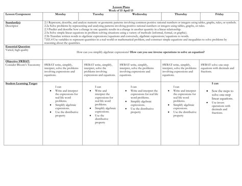 6th grade math lesson plans