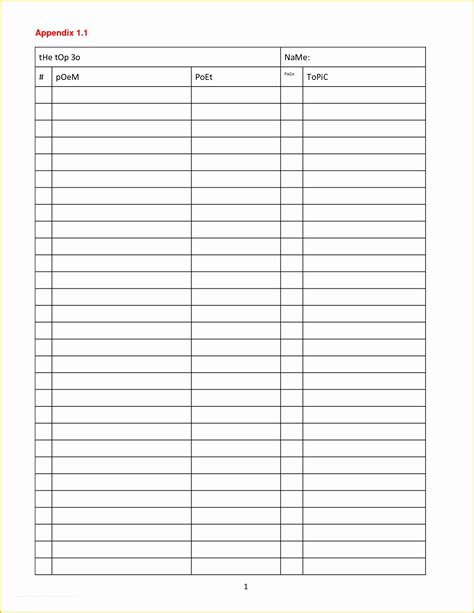 printable blank  column table