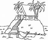 Coloring Island House Pages Beach Small Isolated Drawings Na Ilha Tree Palm Casinha Deserted sketch template