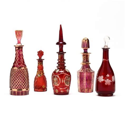 Five Antique Bohemian Ruby Glass Decanters Lot 277 The Mid Summer