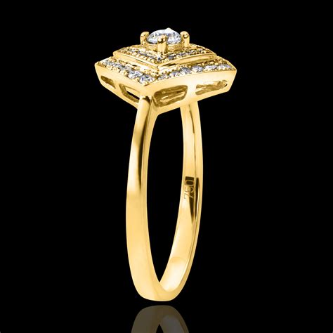 bague de fiancailles destinee double halo geometrique  jaune  carats  diamants