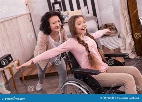 exuberant disabled girl  woman  fun stock image image