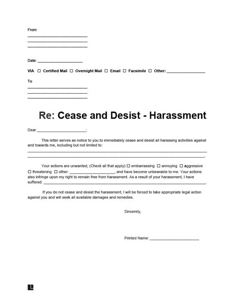 cease  desist harassment letter  word template