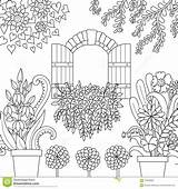 Giardino Colorir Jardim Desenhos Finestra Illustrazione Bello sketch template