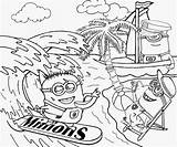 Coloring Pages Minion Minions Drawing Printable Kids Water Banana Beach Sheets Sports Park Break Color Halloween Kleurplaten Bananas Surfing Older sketch template