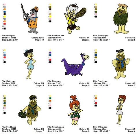 flintstones cartoon characters embroidery machine designs set