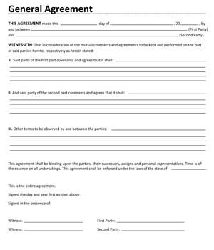 sample business general agreement contract small business  forms